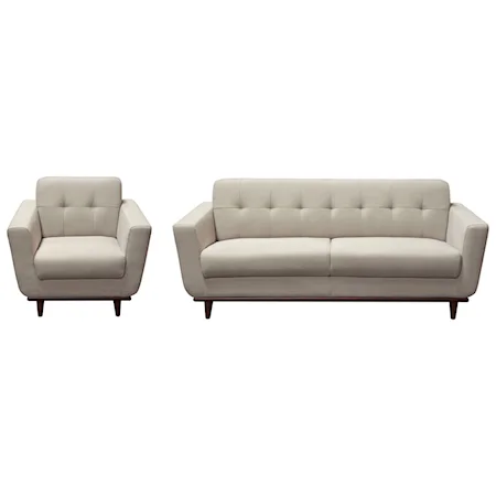 Mid-Century Modern Sofa and Chair Set with Button Tufting